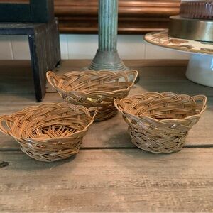 3 Handmade Oval nesting Baskets~farmhouse~Oriental~bohemian~ coastal grandma